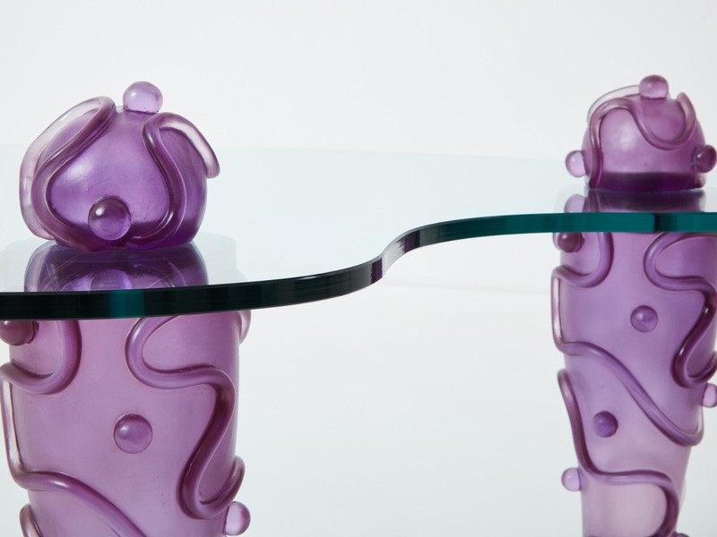 Large signed purple resin glass coffee table Garouste & Bonetti 1990s gallery