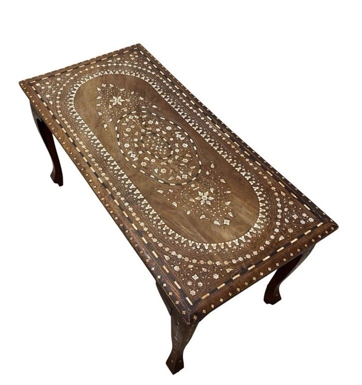 Antique Anglo-Indian Carved Inlaid Rosewood Coffee Table gallery