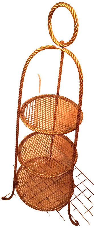 VTG RARE FLORENTINE GOLD GILT METAL TWIST ROPE DIAMOND DESIGN 3TIERS SHELF STAND gallery