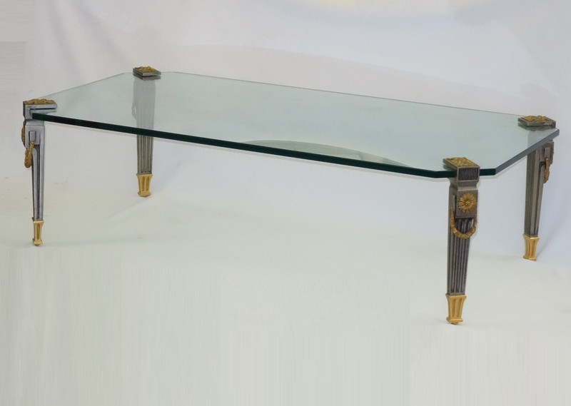 P.E. GUERIN LOUIS XVI GARLANDS ROSETTES FLUTED LEGS & GILT BRONZE COFFEE TABLE