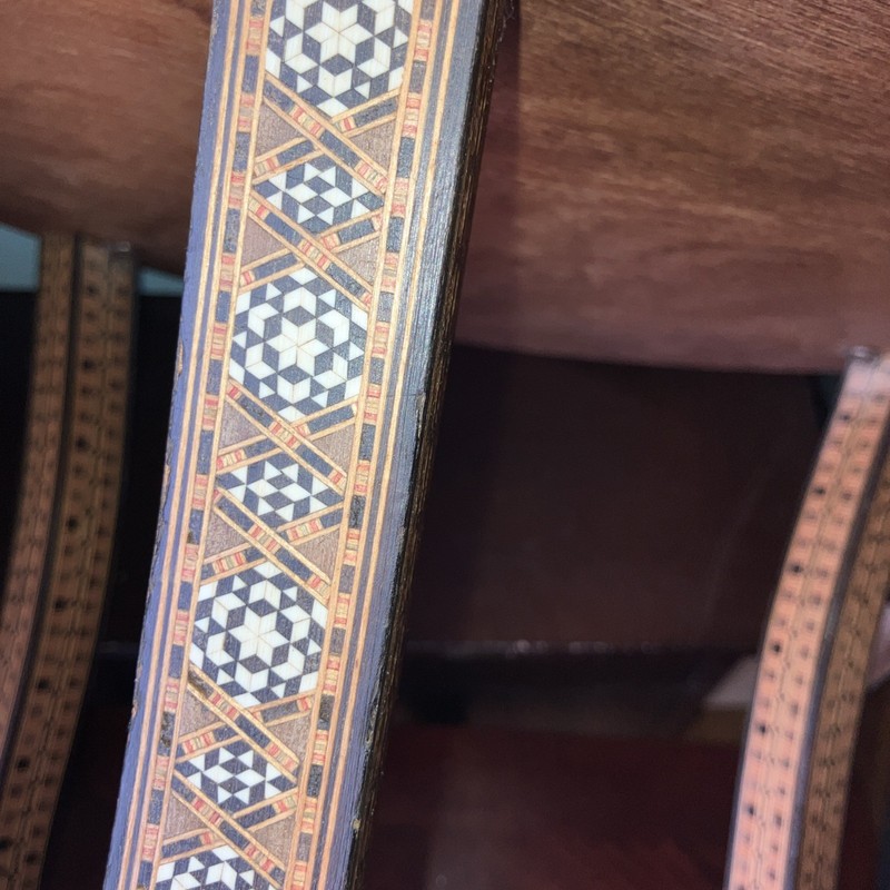 Rare Antique c.1920 Moorish Inlaid Occasional Table-3 Curved Legs-Chipping-Minor gallery