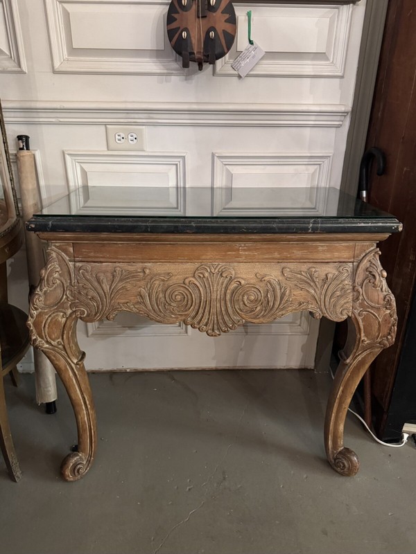 Suspended Rococo Style Hand Carved Cabriole Leg Console Table Faux Marble Top