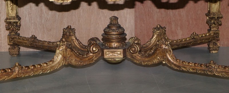 LARGE IMPORTANT 19TH CENTURY CONTINETAL CARVED GILTWOOD AND MARBLE CENTRE TABLE gallery