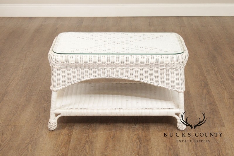 White Wicker Glass Top Coffee Table gallery