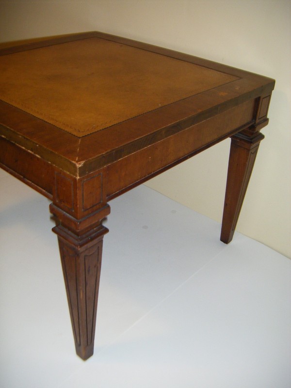 Antique MCM Wood Leather Top 18"x18" Ornate End Table gallery