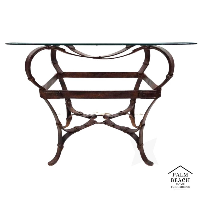 Jaques Adnet Hermes Style Side Table Trompe l’Oeil Leather Straps