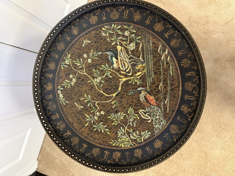 Vintage Savoy Peacock Table Hand Painted 17th & 18th Century Reproduction