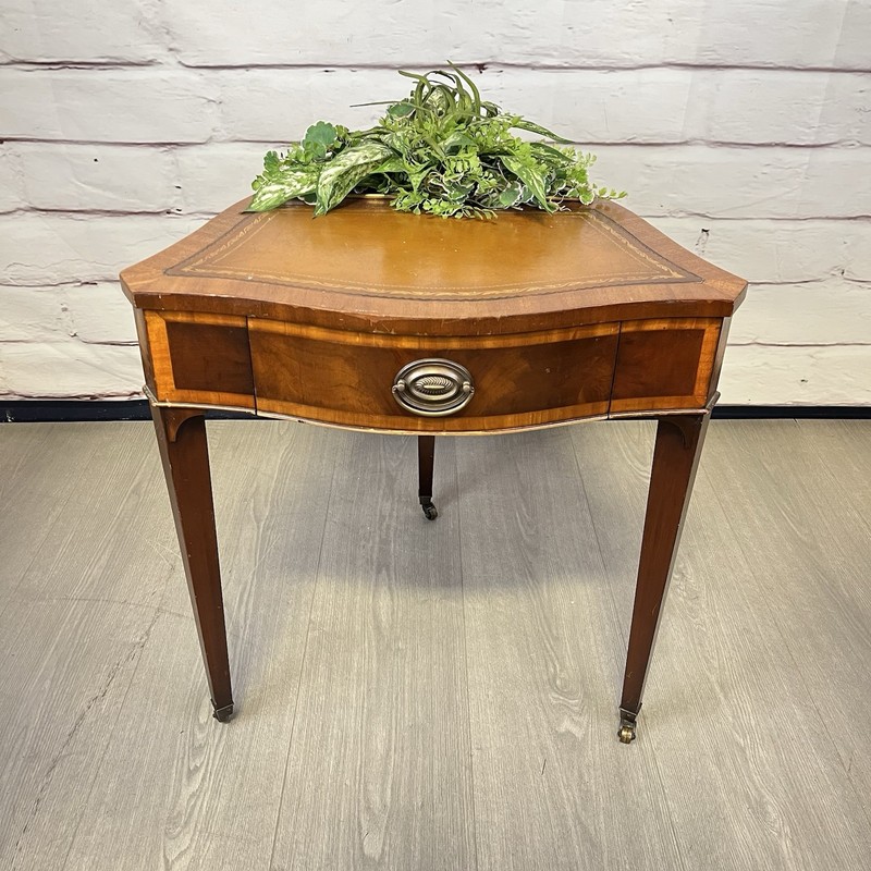 Rare ATQ Regency Style Leather Top Triangular Side Table W/Drawer Brass Pocket
