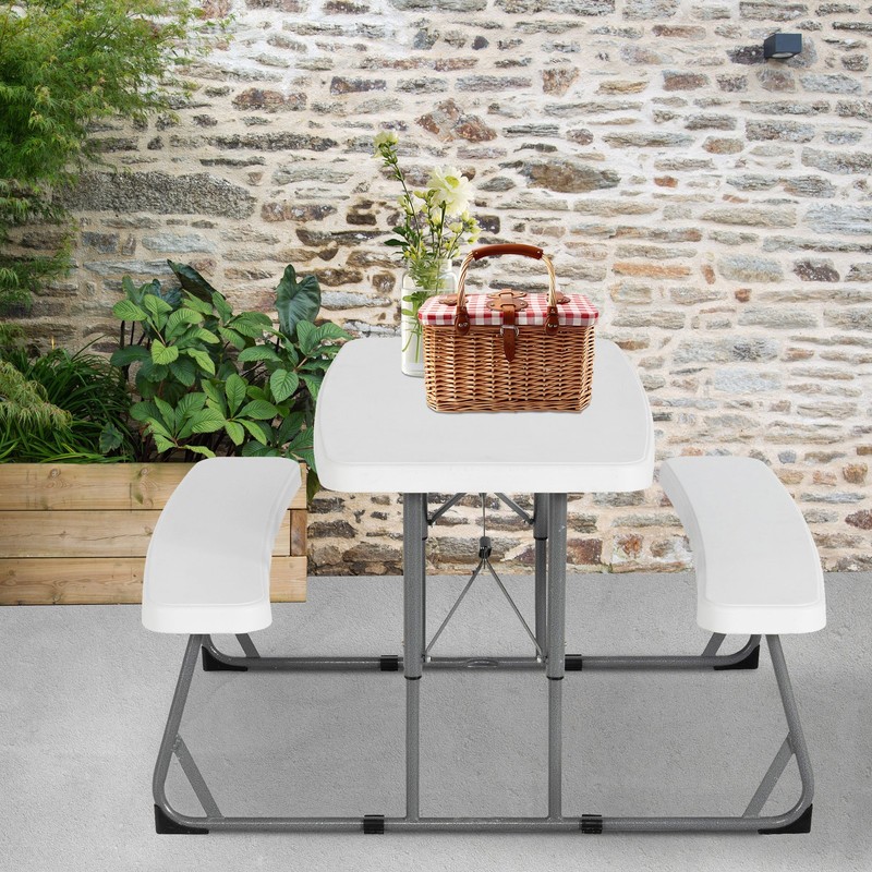 Peakform 37.8 Inch Rectangular Folding Picnic Table Double Bench Seating, White gallery