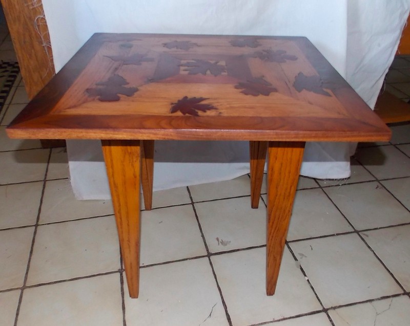 Walnut Oak Mahogany Cherry Inlaid Handmade One of a Kind Table (T591) gallery