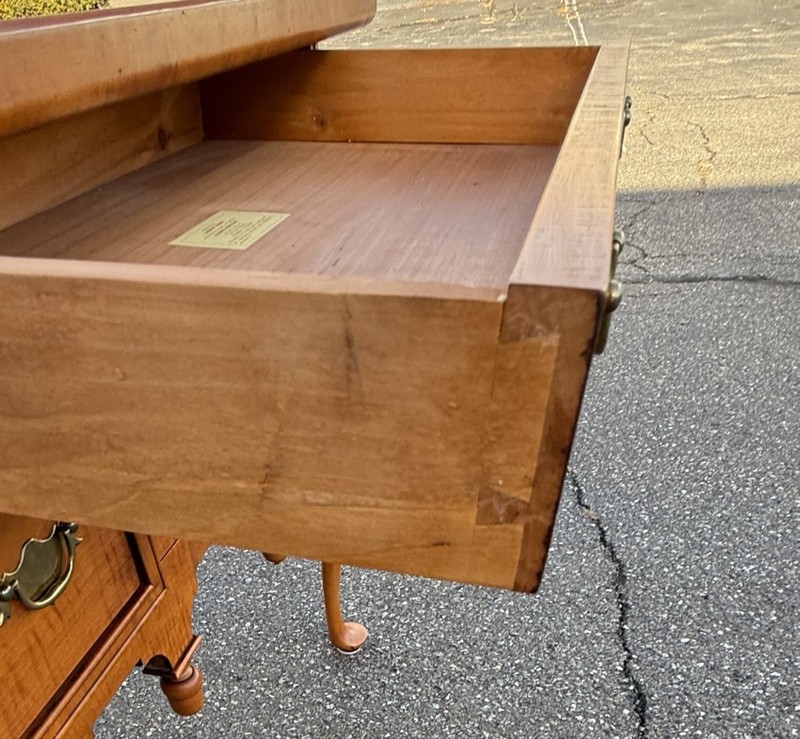 Eldred Wheeler slate-top lowboy in maple and tiger maple in the circa 1750 style gallery