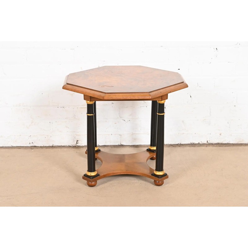 Baker Furniture Neoclassical Burled Walnut Tea Table, Circa 1960s gallery