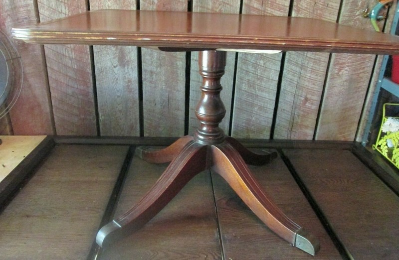 Vintage wood Mahogany leather Topped Side Table brass feet