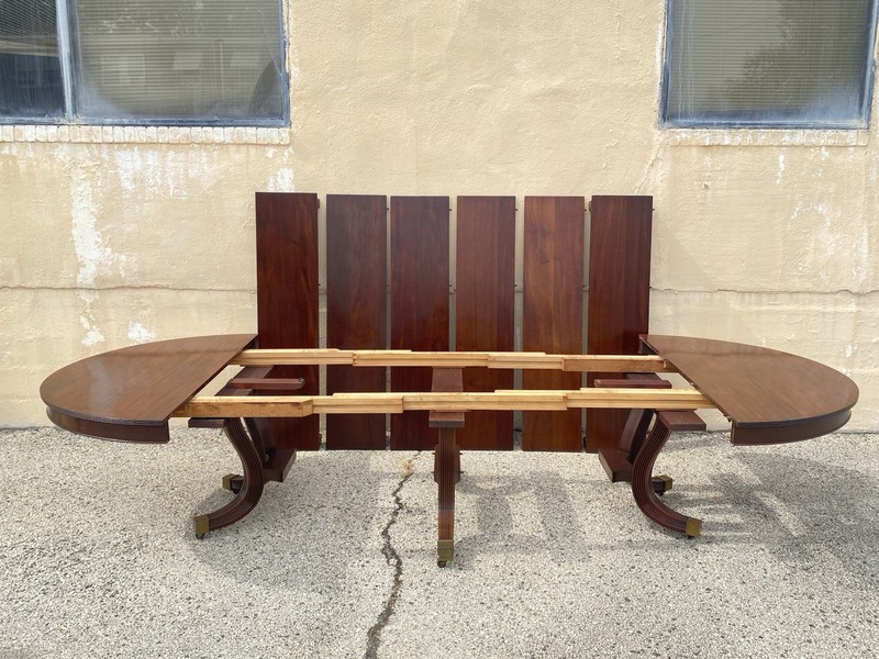 Antique English Regency Round Mahogany Extension Dining Banquet Table w 6 Leaves gallery