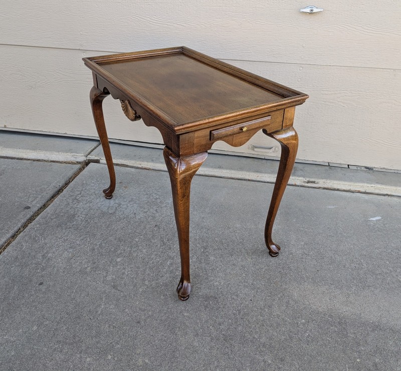 Vintage Wood Queen Anne Georgian Tea Table with Pull Out Candle Trays Shell U64 gallery