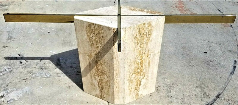 MCM ELLO Style Vintage Polished Italian Travertine Marble Dining Table 80" x 39" gallery
