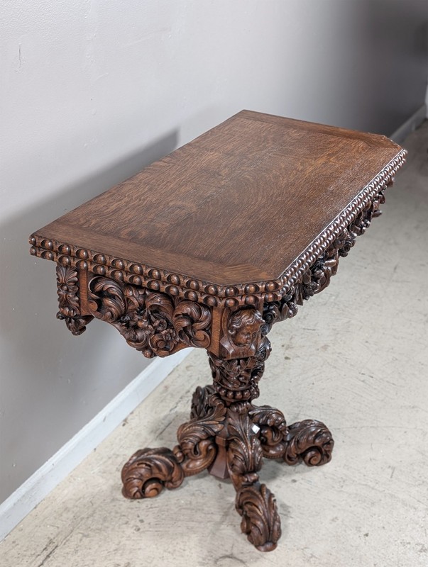 French Antique Renaissance Revival/Black Forest Game/Side Table/Console