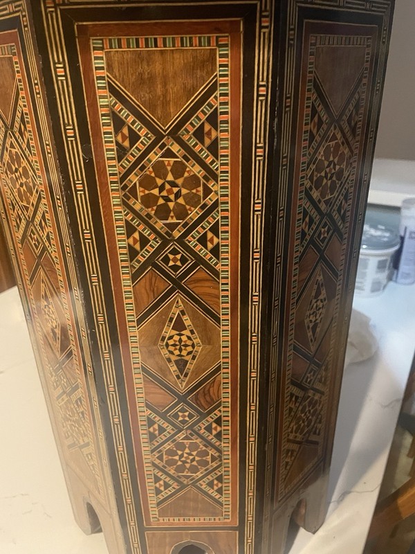 Syrian Mosaic Inlay Table Featuring Intricate Geometric Micro-inlay Design gallery