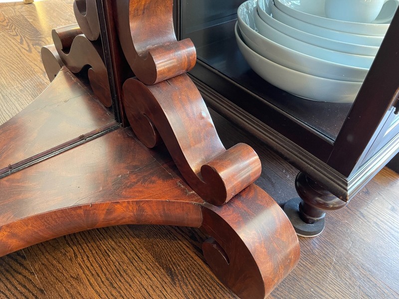 Antique Empire, flame mahogany, mirror back, marble topped hall table. EUC. gallery