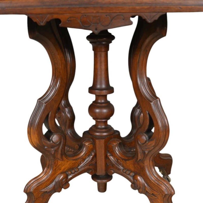 Antique Victorian Marble Top Carved Lamp Table – Walnut Base, 1880s #22593 gallery