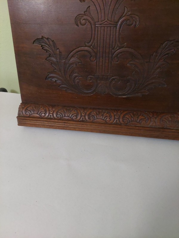 Antique Mahogany Wood Panel. Pressed Decotations. 15 X 13.5 gallery