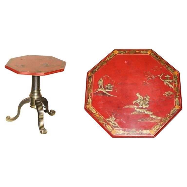 ANTIQUE CIRCA 1920 CHINESE CHINOISERIE BRASS FRAMED SIDE END LAMP WINE TABLE
