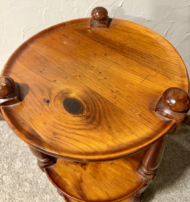 1970s Ethan Allen Old Tavern Collection Pine 3-Tier Etagere Stand Table gallery