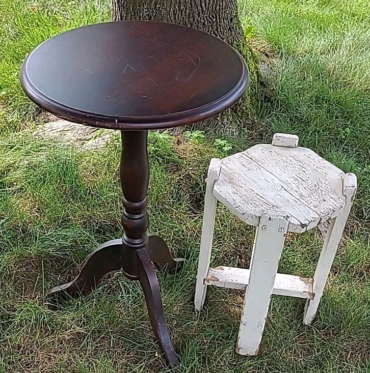 Antique Farmhouse & Vtg. Elegant Designer Table Stands Shabby Paint (e7)