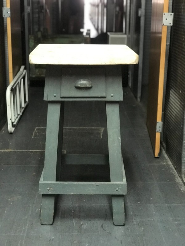 ANTIQUE SCULPTOR’S TABLE W/MARBLE TOP SHABBY INDUSTRIAL FARM ARTIST LOFT CHIC
