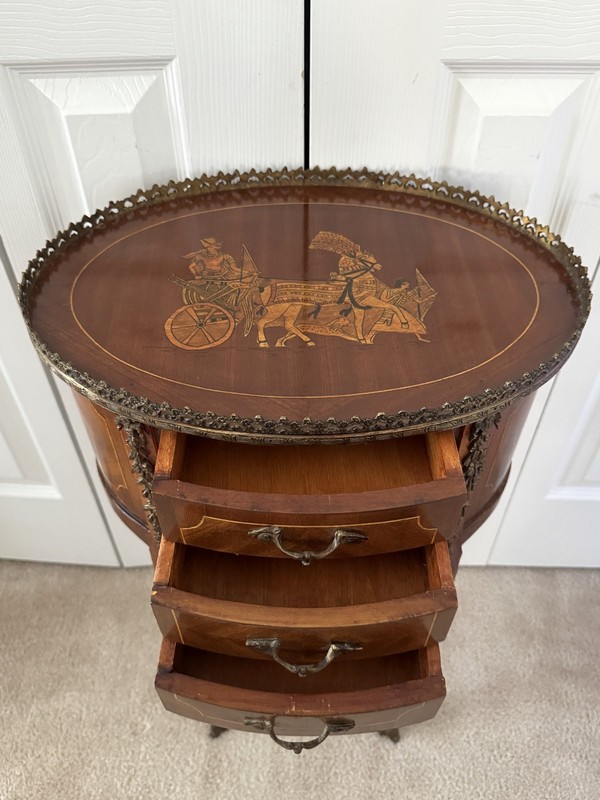 Antique 1920s Louis XV French Walnut Marquetry Side Table w/Ormolu Bronze D'or gallery