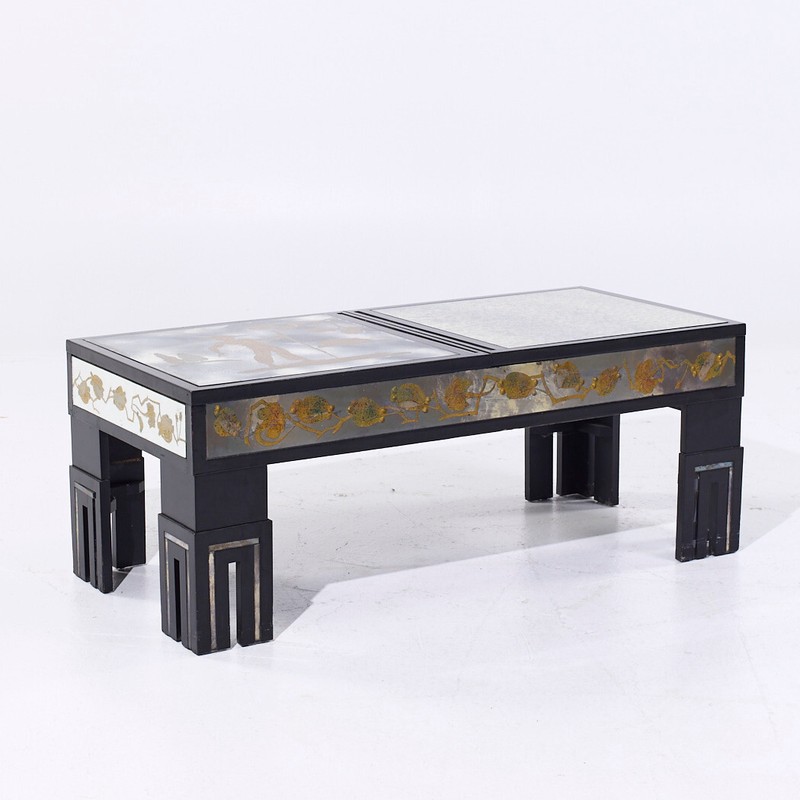 James Mont Mid Century Mottled Glass Coffee Table gallery