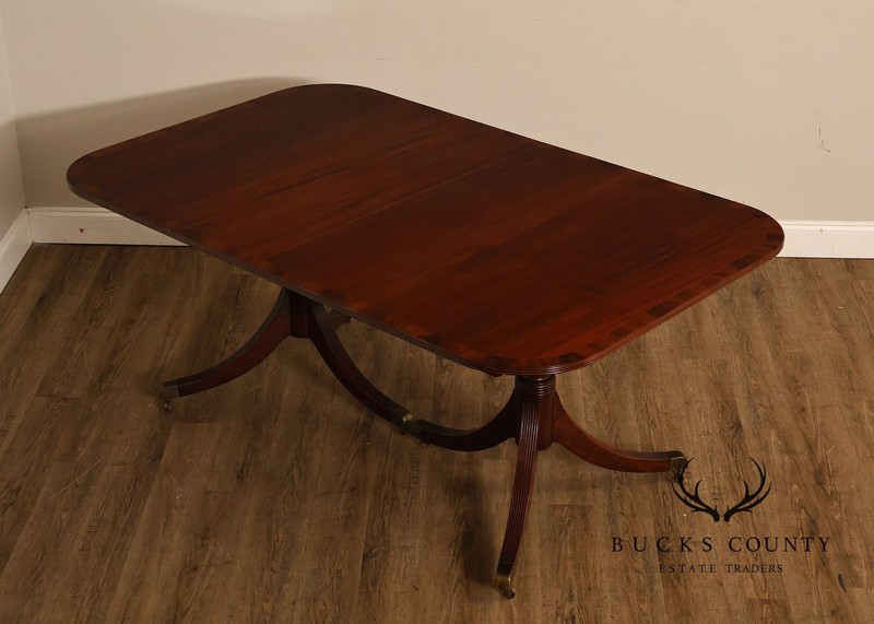 Regency Style Banded Mahogany Double Pedestal Dining Table With 2 Leaves gallery