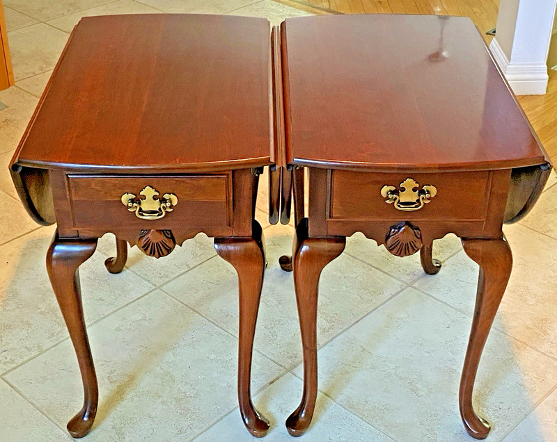 2 VTG WALTER OF WABASH Georgian Court Drop Leaf Side Tables