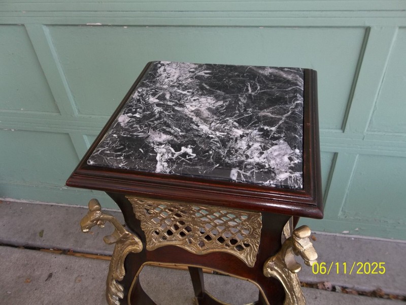 Rare Antique Vintage Mahogany Marble Top w/ Brass Griffon Renaissance Fern Stand gallery