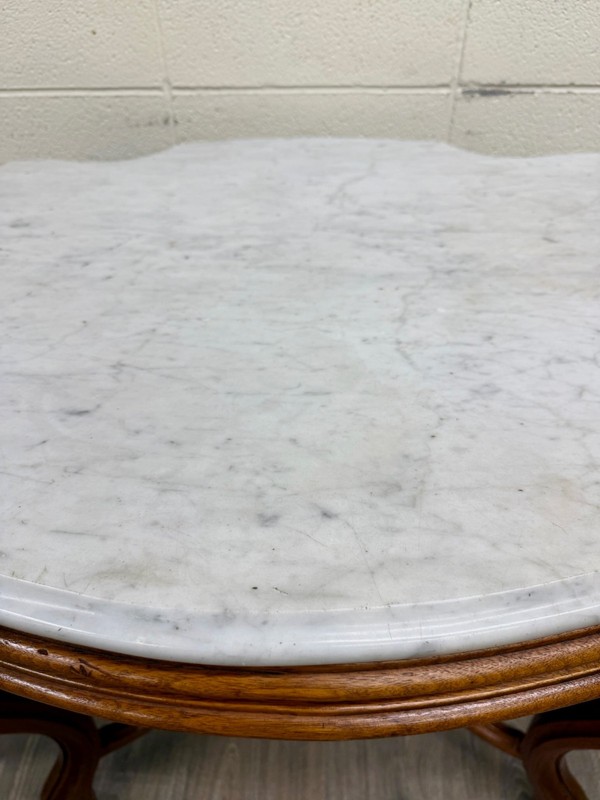 Antique White Marble Turtle Top Victorian Eastlake Parlor Table Center Table gallery