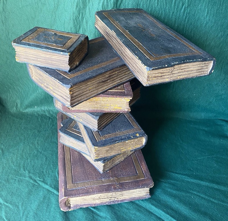 Vintage Side Table Stacked Faux Books Multi Color Hand Painted Wood Sculpture gallery