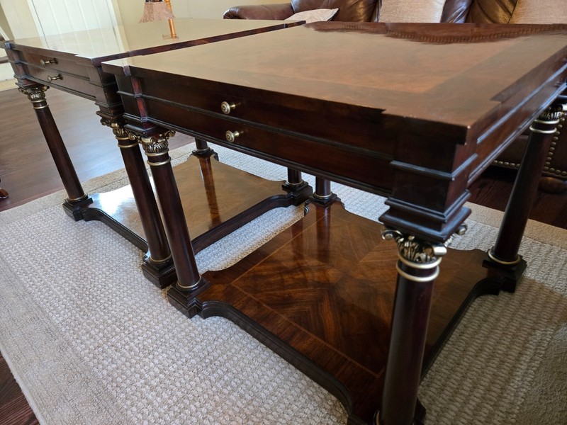 Henredon French Provincial Side Tables Walnut Burl Mahogany