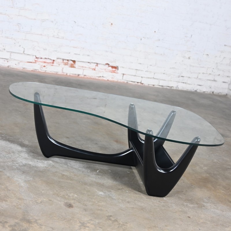 Coffee Table w/Black Base & Biomorphic Glass Top Style Kroehler Pearsall or Tonk