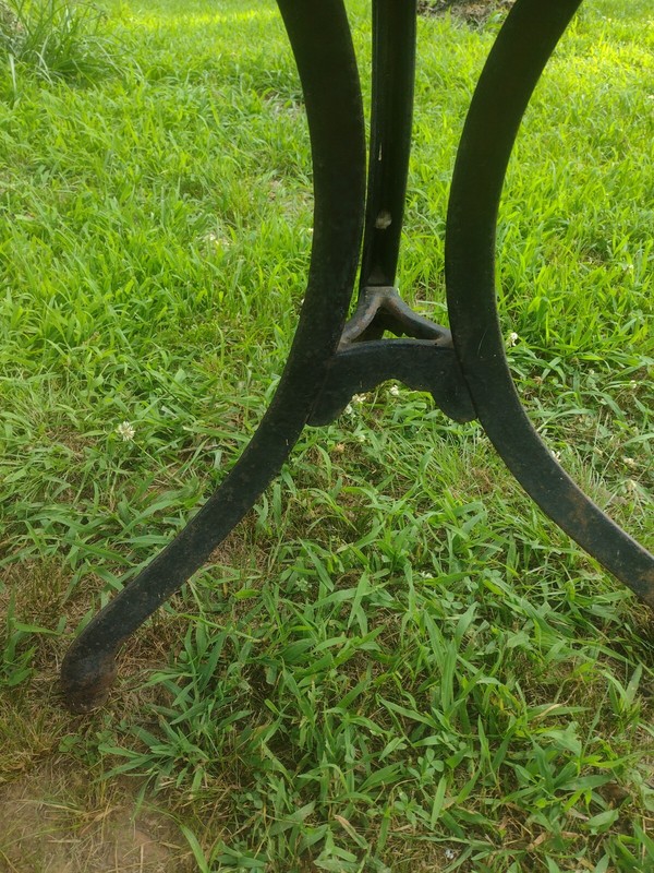 Antique Industrial Iron Table Tri-Pod Base Round Wooden Top Old Tavern Table gallery
