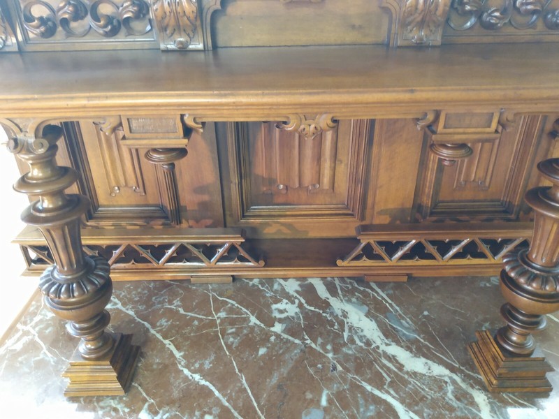 Antique French Renaissance Henry ll Walnut Heavily Carved Marble Top Server 1890 gallery