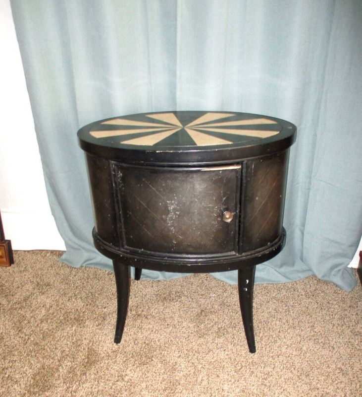 Karl Springer Style Side Table Ebony and Cream Color & Faux Leather Finish VTG