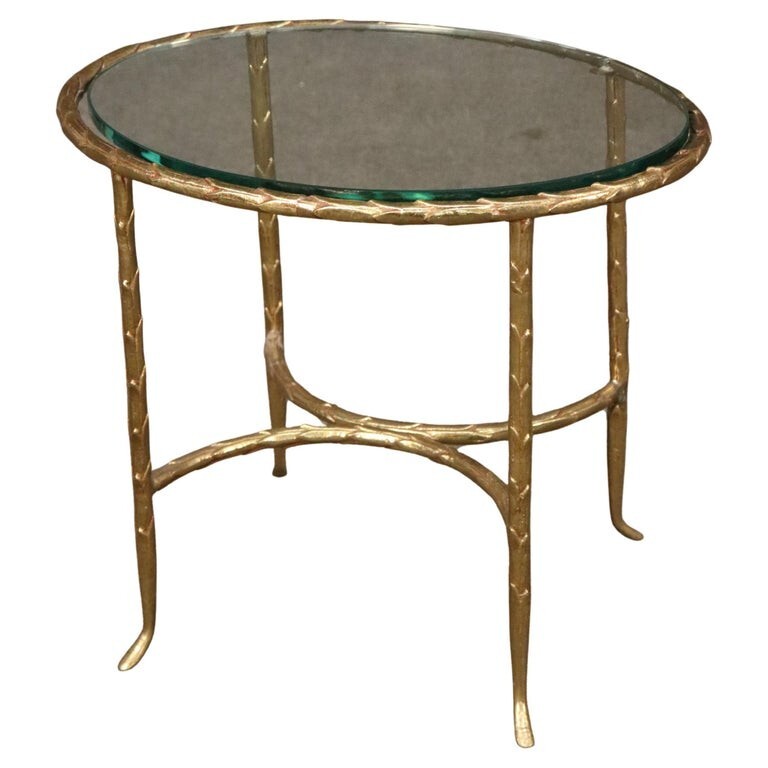 Fine Quality Maison Bagues Olive Leaf Cast Bronze and Thick Glass Top End Table