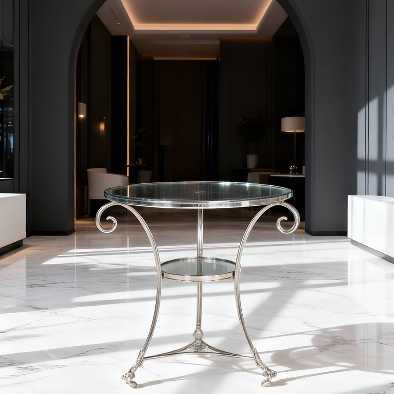 Modernist Chromed and Mirrored Gueridon Side Table in Neoclassical Style gallery