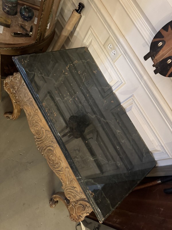 Suspended Rococo Style Hand Carved Cabriole Leg Console Table Faux Marble Top gallery