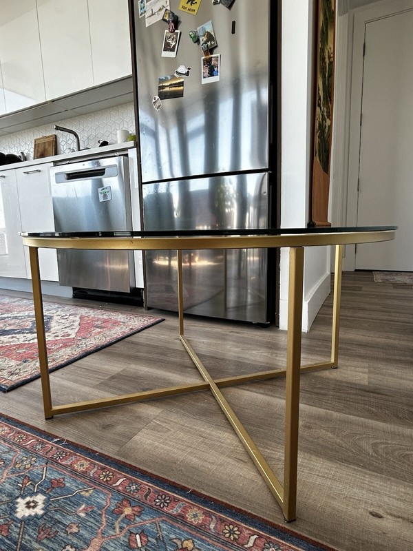 Circular Coffee Table — Glass Top And Golden Metal Frame