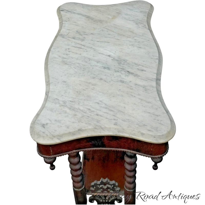 antique victorian gothic revival marble top table mahogany spool turned stand gallery