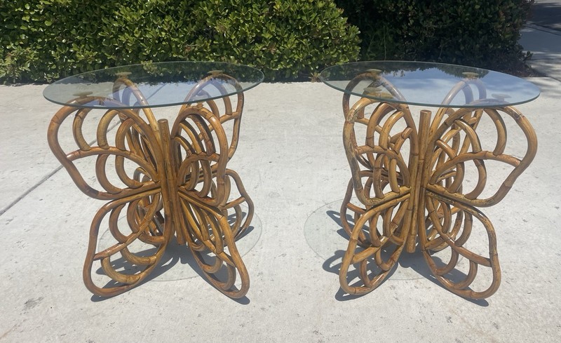 RARE! 2 Vintage Rattan Butterfly Side Tables, Boho-Chic Gems! USHIP delivery! gallery