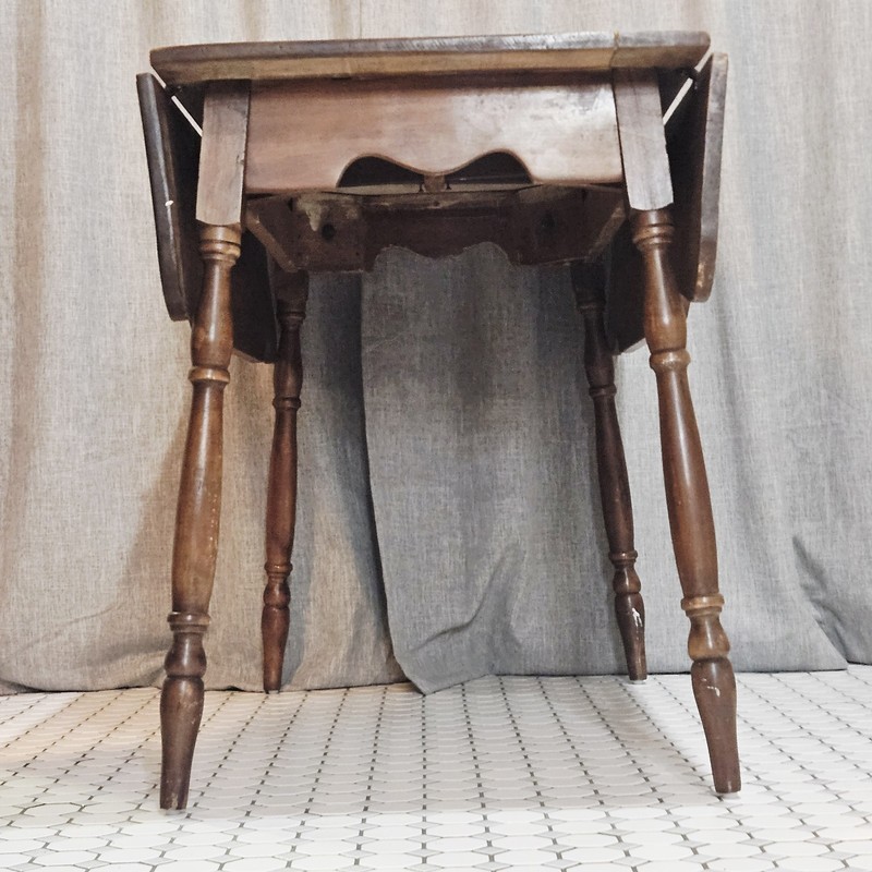 Antique Walnut Drop Leaf Table c1920 Pull-Out Brace Farmhouse Solid Wood gallery