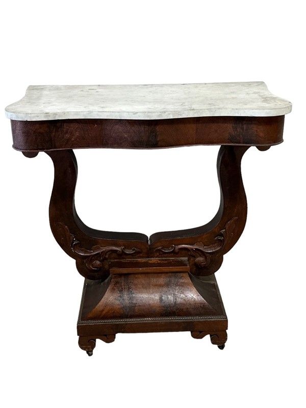 antique marble top empire pier table 1850 console flame mahogany