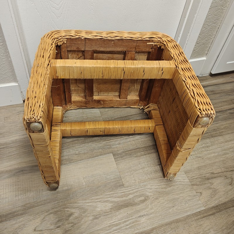 Vintage Wicker Rattan Side Table Stool Boho Bohemian Plant Stand 19" AS IS gallery